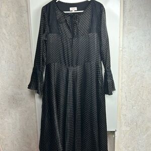 Avoca Ireland black velvet polka dot dress with‎ lace details